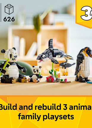 LEGO Creator 3 in 1 Wild Animals Panda Family - Building Toy Kit for Kids with 3 Building Options, Panda, Penguin, or Orca - 8 Year Old Girl & Boy Birthday Gifts - 31165