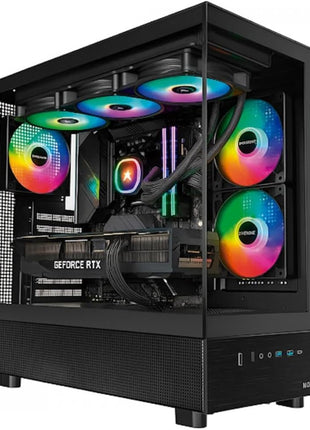 MONTECH XR Panoramic High Airflow ATX PC Case, 3 ARGB PWM Fans, Black | 420mm GPU Support, 360mm Radiator, Dual Tempered Glass, USB-C, Reverse Blade Fans, Magnetic Dust Filters, Up to 9 Fans