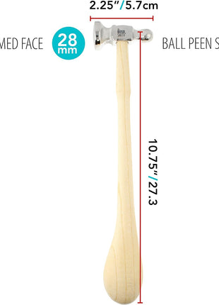 The Beadsmith Two-Sided Chasing Hammer - 10.75 Inches Wooden Handle, 2.25 inch Steel Head with a 14mm Ball Pein & 1.1 inch/ 28mm Domed Face - Tool Used to Add Texture and Dimension to Metalwork, 4oz./113g