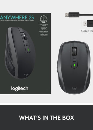 Logitech MX Anywhere 2S Bluetooth Edition Compact Wireless Mouse, No USB Receiver - Use On Any Surface, Hyper-Fast Scrolling, Rechargeable, Control Up to 3 Apple Mac and Windows Computers and Laptops