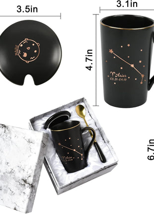 YHRJWN - Aries Zodiac Sign Star Coffee Mug, Aries Gifts for Women, Men & Teens, Mar-Apr Birthday Gifts for 12 Horoscope Lovers, 14 Oz Black Cup with Gift Box
