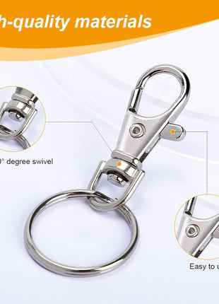 100PCS Swivel Snap Hooks with Key Rings, Premium Metal Swivel Lobster Claw Clasps Assorted Sizes (Large, Medium, Small) for Keychain Clip Lanyard, Jewelry Making, Crafts, Silver