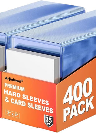 400 Card Sleeves Hard Plastic, Arjiekwei 3 inchX4 inch Baseball Cards Protectors Plastic, Premium Card Holder for Trading Sports Baseball Football Game Cards (200 Hard Sleeve + 200 Soft Sleeve)
