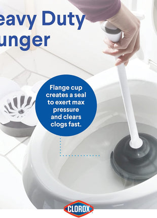 Clorox Toilet Plunger with Hideaway Holder Caddy Heavy-Duty Compact Design with Non-Skid Rubber Base for Bathroom Convenient Storage Toilet Unclogger, 6.5x19.5-Inch, White