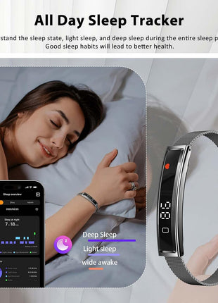 Smart Bracelet Fitness Health Tracker for Men Women with 2 Bands | 24/7 Heart Rate/Pressure Detection/Sleep Monitor, 5ATM Waterproof, Multiple Sport Modes, Android iOS Compatible