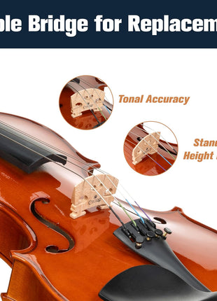 Mendini by Cecilio 16-Inch Solid Wood Violin Set for Beginners - Hand Carved Acoustic Viola Kit - Fiddle Set with Hard Case, Bow, Rosin, Bridge and Extra Strings (Natural Varnish)