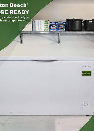 14 cu ft Chest Freezer - White, Large Storage for Families, Space-Saving Flat Back, Front Drain, Garage Ready - By Hamilton Beach