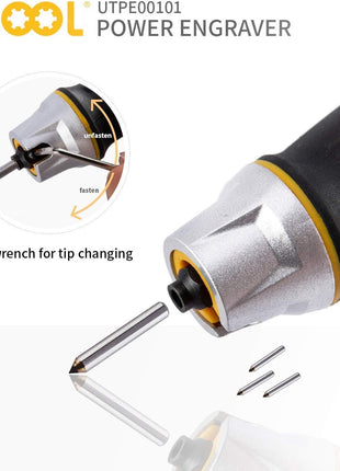 UTOOL Engraver Pen with Letter/Number Stencil, 24W Handheld Etching Tool for Wood Metal Glass Engraving with 4 Replaceable Tungsten Carbide Steel Bits