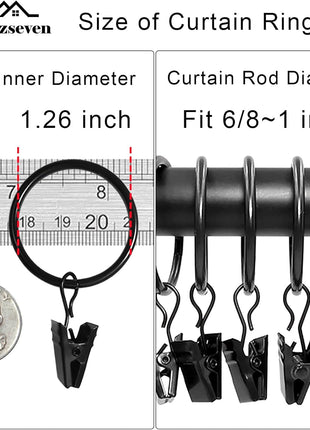 40 Pack Curtain Rings with Clips, Drapery Clips with Rings, Drapes Rings 1.26 in Interior Diameter, Fits up to 1 in Curtain Rod, Black
