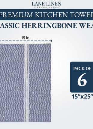 Lane Linen Kitchen Towel Set, 6 Pack 100% Cotton Hand Towels for Kitchen, Dish Towels for Drying Dishes, Lint Free, 14"x25", Good for Cleaning Windows, Ceramic Surface, Glass Stovetops - Blue Chambray