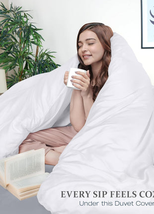 Duvet Cover Queen, 3 Piece Cotton Like Polyester With Zipper Closure, White | Extra Soft and Breathable, Wrinkle & Fade Resistant, Includes Duvet Cover and 2 Pillow Shams, Comforter Not Included, OekoTex