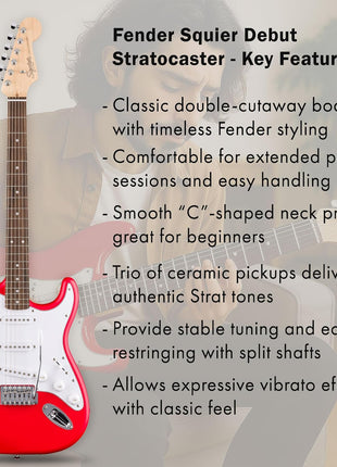 Fender Squier Stratocaster   Torino Red Bundle with Amplifier, Gig Bag, Strap, Instrument Cable, Picks, and Austin Bazaar Instructional DVD