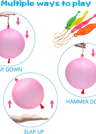 RUBFAC 36 Punch Balloons Punching Balloon Heavy Duty Party Favors For Kids, Bouncy Balls with Rubber Band Handle for Birthday Party, Goodie Bag, Stocking Stuffers for Kids