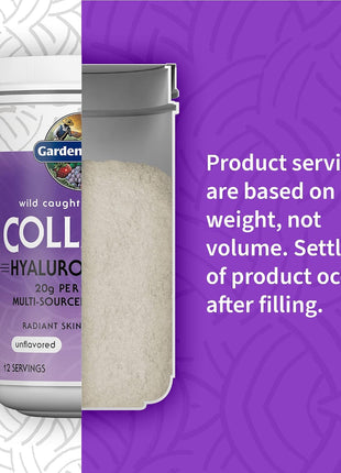 Garden of Life Marine & Grass-Fed Collagen Peptides Powder Supplement (Type I, III) with Probiotics, BCAAs & Hyaluronic Acid for Radiant Hair, Skin & Nails – Unflavored, 20g per serving, 12 Servings