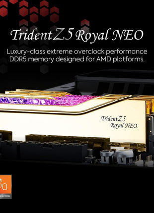 G.SKILL Trident Z5 Royal Neo Series DDR5 RAM (AMD EXPO) 32GB (2x16GB) 6400MT/s CL30-39-39-102 1.40V Desktop Computer Memory U-DIMM - Gold (F5-6400J3039G16GX2-TR5NG)