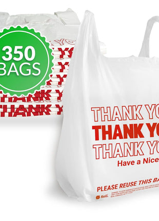 Reli. Thank You Plastic Bags (350 Count) | Carry Out, Grocery, Shopping Bag, Restaurants, Convenience Store, 11.5" x 6.5" x 21" (White)
