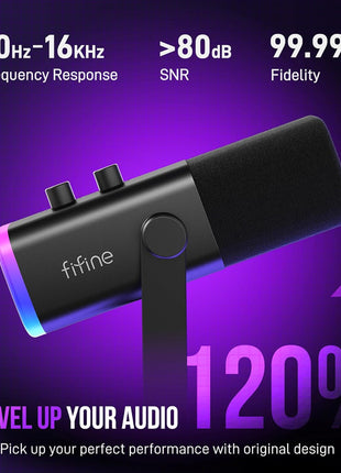 FIFINE XLR/USB Gaming Microphone Set, Dynamic PC Mic for Streaming Podcasting, Computer RGB Mic Kit with Boom Arm Stand, Mute Button, Headphones Jack, for Recording Vocal Voice-Over-AmpliGame AM8T
