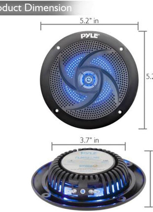 Pyle Low-Profile Waterproof Marine Speakers - 100W 4 Inch 2 Way 1 Pair Slim Style Waterproof Weather Resistant Outdoor Audio Stereo Sound System w/ Blue Illuminating LED Lights - Pyle (Black)