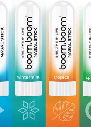 BoomBoom Nasal Stick | Vapor Flow Technology | Cool Refreshing Sensation | Natural Mood Boost | Simple Ingredients | Essential Oils + Menthol Inhaler (Mint, Wintermint, Tropical, Spearmint)