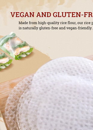 52USA Rice Paper Wrappers, 1 Pack, Spring Roll & Dumplings-34 Sheets | Gluten-Free Wonton Wrapper, Vegan, Low Carb, Vietnamese Rices Wraps (Round, 22cm)