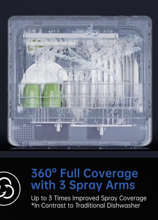 AIRMSEN Large Slim Countertop Dishwasher with Complete 2-Level Rack, Portable Dishwashers with 5L Built-in Water Tank, 3-Spray Arms & 12H Delay Start, No Hookup Needed, A01