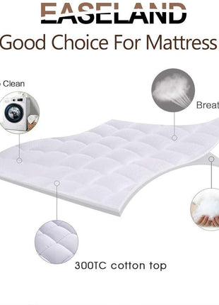 EASELAND Queen Size Mattress Pad Pillow Top Mattress Cover Quilted Fitted Mattress Protector Cotton Top Stretches up 8 21 inch Deep Pocket Cooling Mattress Topper (60x80 inch, White)