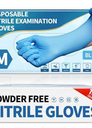Medguy Powder-Free Nitrile Exam Gloves, 4.5 Mil, 100 Pcs Blue Disposable Latex-Free Food-Safe Medical Cleaning Cooking Gloves (Medium)