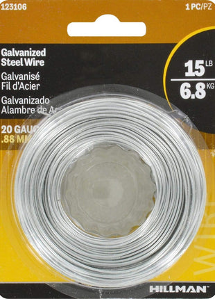 Hillman Steel Wire Rope 20 Gauge Galvanized Hobby Cable Wire, 20 x 175', Corrosion Resistant, Holds 15 lbs, Ideal for Crafts & DIY, Silver | 123106