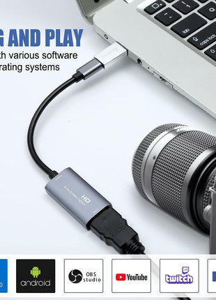 Guermok Video Capture Card, 4K USB3.0 HDMI to USB C Capture Card for Streaming, 1080P 60FPS, Compatible with iPad Mac OS Windows, Quest 3, OBS, PS5/4, Switch2/1, Xbox, Camera (Silver)
