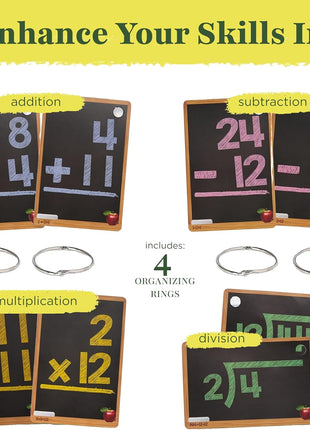 Star Right Math Flash Cards Set of 4 - Addition, Subtraction, Multiplication, Division with 4 Rings - 208 Cards for Kids Ages 6 and Above - Flash Card from 1st to 4th Grade