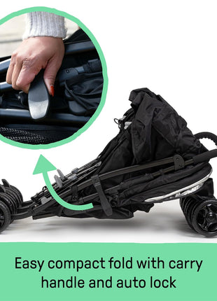 Summer Infant 3Dlite Folding Lightweight Side by Side Double Stroller with 5-Point Safety Harness for Infants and Toddlers, Black