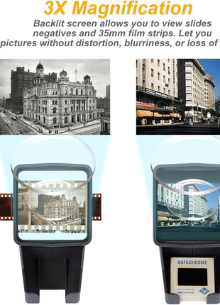 35mm Slide Viewer, Film Negative and Slide Viewer with 3X Magnification and LED Lighted Illuminated Viewing, USB Powered