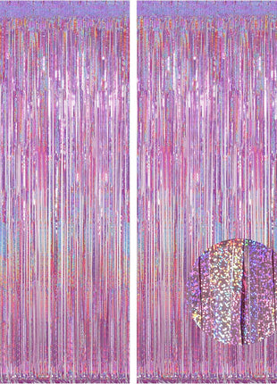 Melsan 2 Pack 3.2 ft x 8.2 ft Tinsel Foil Fringe Curtains Backdrop, Sparkle Metallic Foil Curtains for Party Photo Booth Props Decoration, Pinkish Purple
