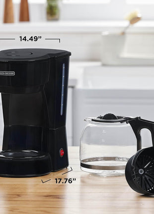 BLACK+DECKER 12-Cup Coffee Maker with Easy On/Off Switch, Easy Pour, Non-Drip Carafe with Removable Filter Basket, Vortex Technology, Black