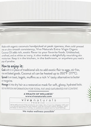 Viva Naturals Organic Coconut Oil, 16 fl oz – Unrefined, Cold-Pressed Extra Virgin Coconut Oil, USDA Organic & Non-GMO, Natural Cooking Oil, Hair Oil & Skin Oil