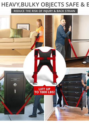 X-Protector Moving Straps - 2 Pairs - Red Lifting Straps for 2 Movers | Move Furniture Easily and Safely - Perfect for Lifting & Moving Heavy Objects (Adjustable Length 50-118", with Back Support)