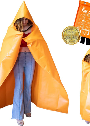 Supa Ant Fire Blanket -Certified 1500F Extra Thick, Glow in The Dark Fireproof Emergency Supplies. 500gsm, 0.5mm Thick Wearable Fire Blankets for Home. Emergency Blanket with Cape and Hood 70"x55"