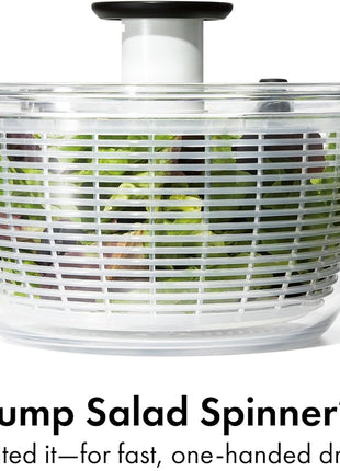 OxO Good Grips Salad Spinner | Lettuce Spinner | Fruit Washer | Fruit Washing Bowl with Strainer | Vegetable Cleaner | Salad Cleaner | Lettuce Washer | 6.22 Quart Capacity