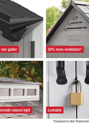 Rubbermaid Resin Outdoor Storage Shed With Floor (7 x 7 Ft) Weather Resistant Gray Organization for Home/Backyard/Garden Tools/Lawn Mower/Bike Storage/Pool Supplies