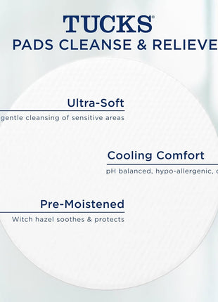 TUCKS Medicated Cooling Pads, 100 Count – Hemorrhoid Pads with Witch Hazel, Cleanses Sensitive Areas, Protects from Irritation, Hemorrhoid Treatment, Medicated Pads Used by Hospitals