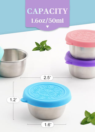 6x1.6 Oz Salad Dressing Containers With Lids, Small Leakproof Reusable Stainless Steel Salad Dressing Container To Go For Lunch Boxes,Sauce containers, Picnics,Travel Meal Prep And Kitchen Storage.