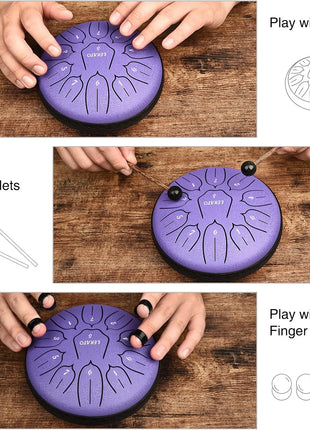 LEKATO Steel Tongue Drum 6 Inch 11 Notes, Rain Drum D Major Handpan Drum for Meditation Yoga Beginner Christmas Gift for Families/Friends,Purple