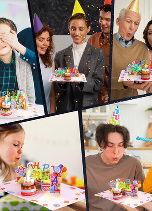 3D Pop-Up Birthday Card with Music, Blowable LED Candle, for Ages 1 to 100 | Happy Birthday Music, Color-Changing Lights, 3D Cake Design, Envelope & Greeting Card, Milestone Gift for Women, Men And Kids