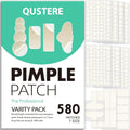 QUSTERE 580 Count Pimple Patches for Face, Large Hydrocolloid Acne Patches Stickers Bandages, Blemishes Zit Breakouts for Cheeks, Forehead, Chin, Nose for Full Face & Body | 7 Sizes | 4 Shapes