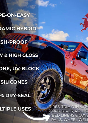 RENEW PROTECT Blak, Semipermanent Rich Black Tire & Trim Treatment, Mid to High Shine, Floor Mat- RV- Golf Cart, Motorcycle-Safe, Acrylic Ceramic-Hybrid Protectant, Wash-Proof, 5 min Dry-Seal 8oz