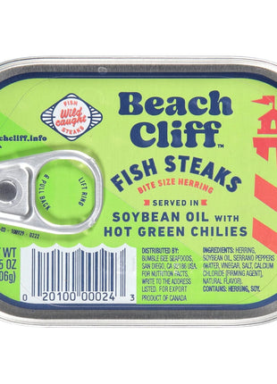 Beach Cliff Wild Caught Fish Steaks in Soybean Oil with Green Chilies, 3.75 oz Can   16g Protein per Serving   Gluten Free, Keto Friendly   Great for Pasta & Seafood Recipes