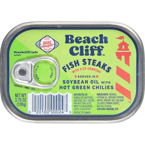 Beach Cliff Wild Caught Fish Steaks in Soybean Oil with Green Chilies, 3.75 oz Can   16g Protein per Serving   Gluten Free, Keto Friendly   Great for Pasta & Seafood Recipes