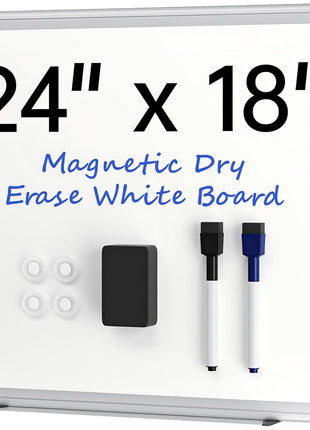 VUSIGN 24" x 18" Magnetic Whiteboard for Wall, Dry Erase Board with Silver Frame, Hanging White Board for Office, Home, School, Dorm – Includes Markers, Magnets & Eraser