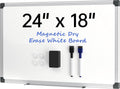 VUSIGN 24 inch x 18 inch Magnetic Whiteboard for Wall, Dry Erase Board with Silver Frame, Hanging White Board for Office, Home, School, Dorm Includes Markers, Magnets & Eraser