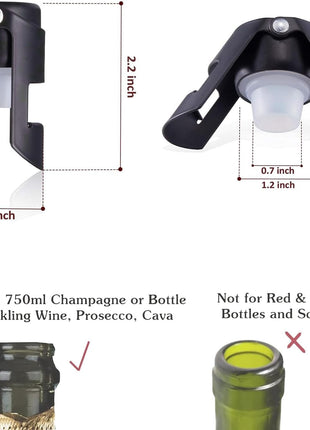 HYZ Champagne Stoppers 2Pack   Stainless Steel Sparkling Wine Bottle Stopper with Pure Silicone Air Tight Seal   Professional Wine Saver for Champagne 1/4Prosecco and Cava (Black)